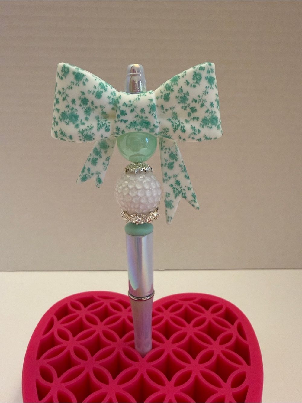 Mint Floral Bow Pen